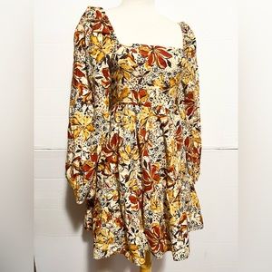 & Other Stories  NWT Floral  Linen Babydoll Western puff sleeves midi dress